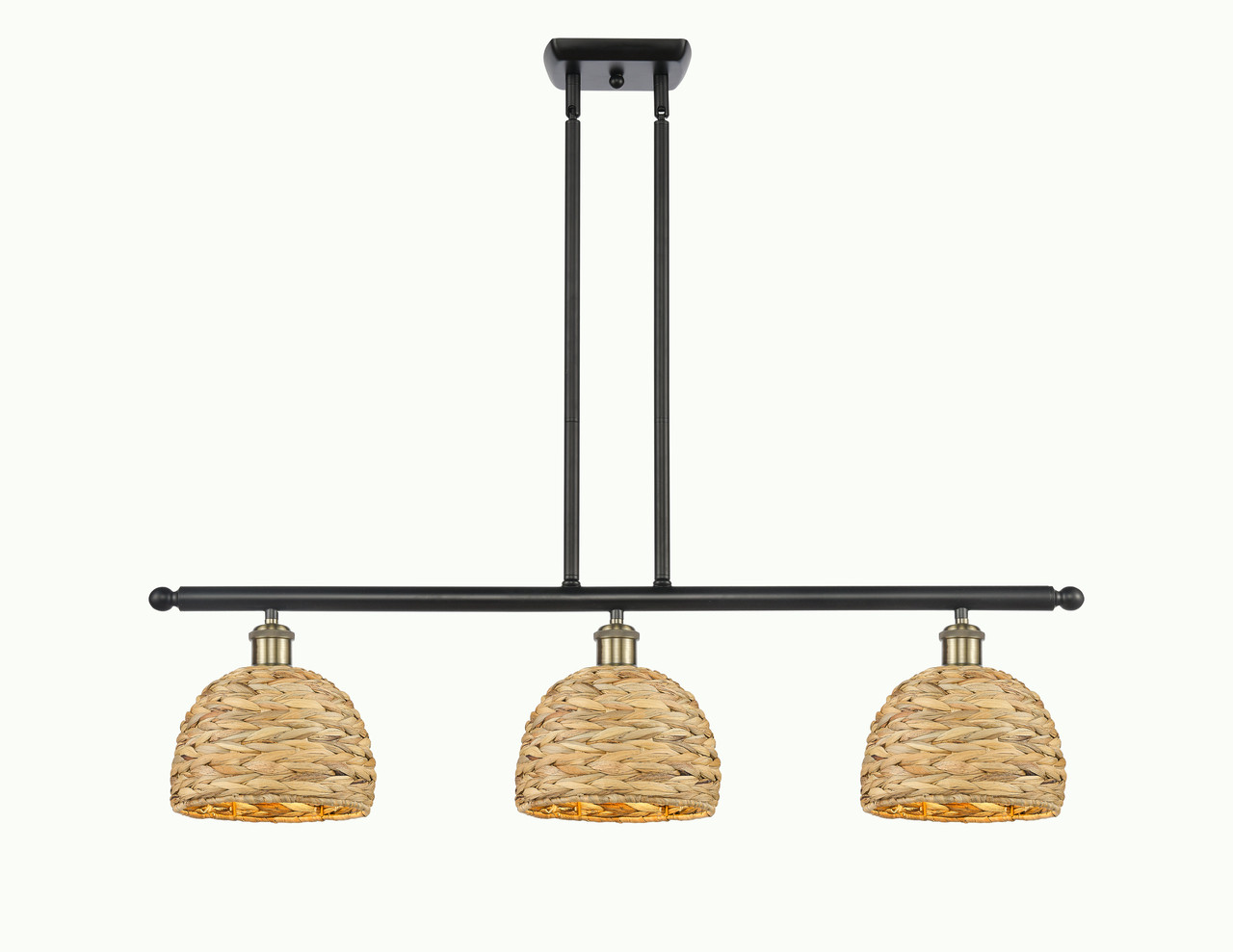 INNOVATIONS 516-3I-BAB-RBD-8-NAT Woven Rattan 3 36 inch Multi Pendant Black Antique Brass