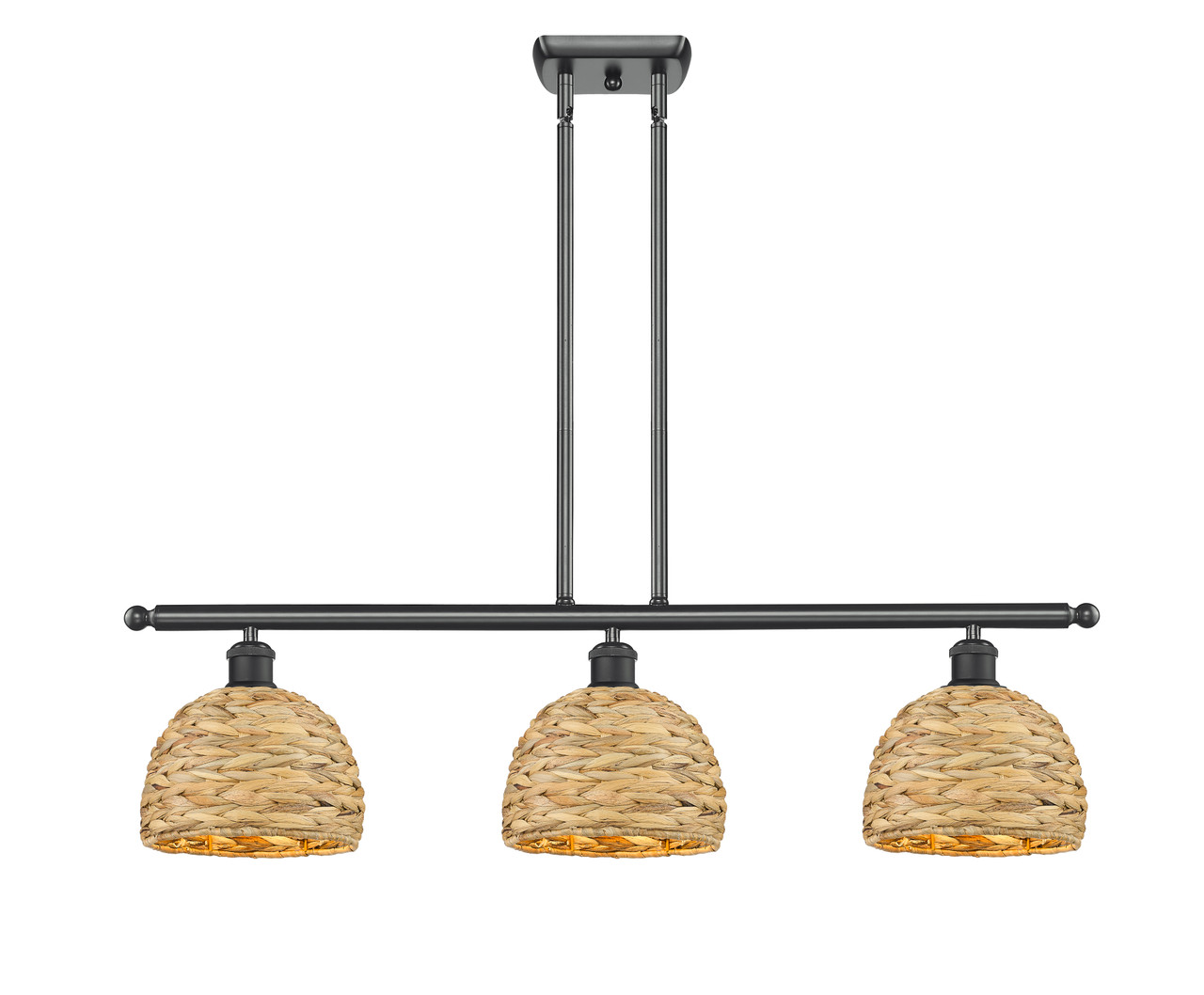 INNOVATIONS 516-3I-BK-RBD-8-NAT Woven Rattan 3 36 inch Multi Pendant Matte Black