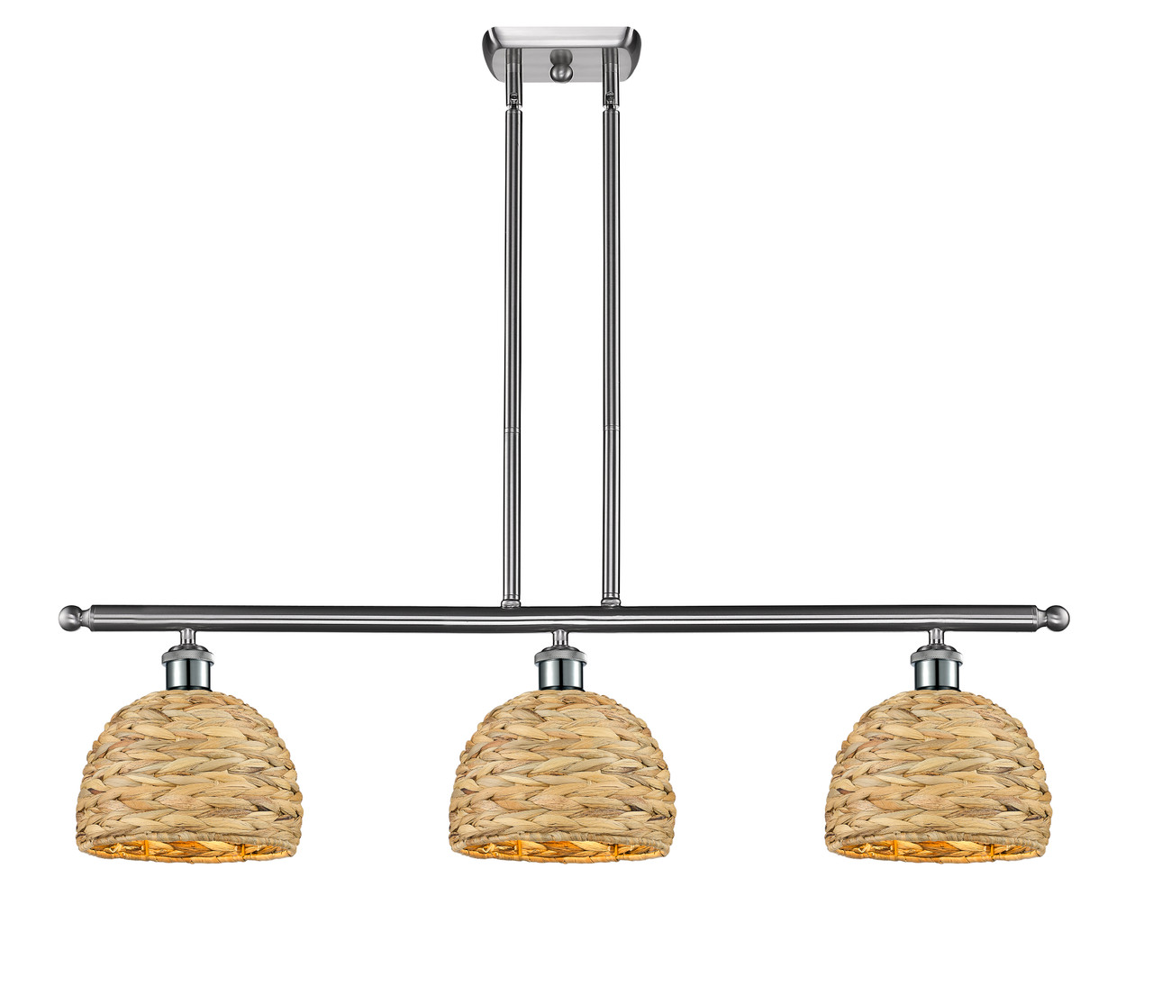 INNOVATIONS 516-3I-SN-RBD-8-NAT Woven Rattan 3 36 inch Multi Pendant Satin Nickel