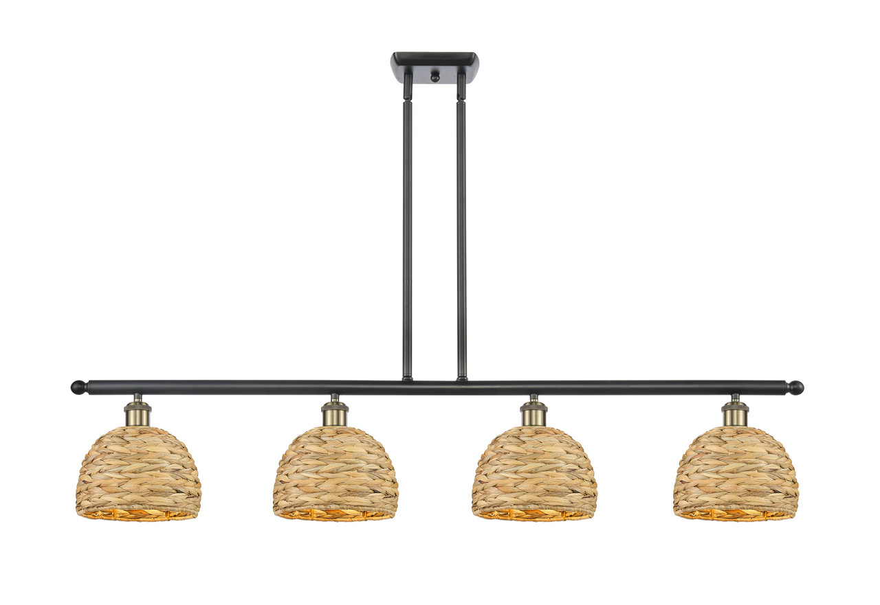 INNOVATIONS 516-4I-BAB-RBD-8-NAT Woven Rattan 4 48 inch Multi Pendant Black Antique Brass