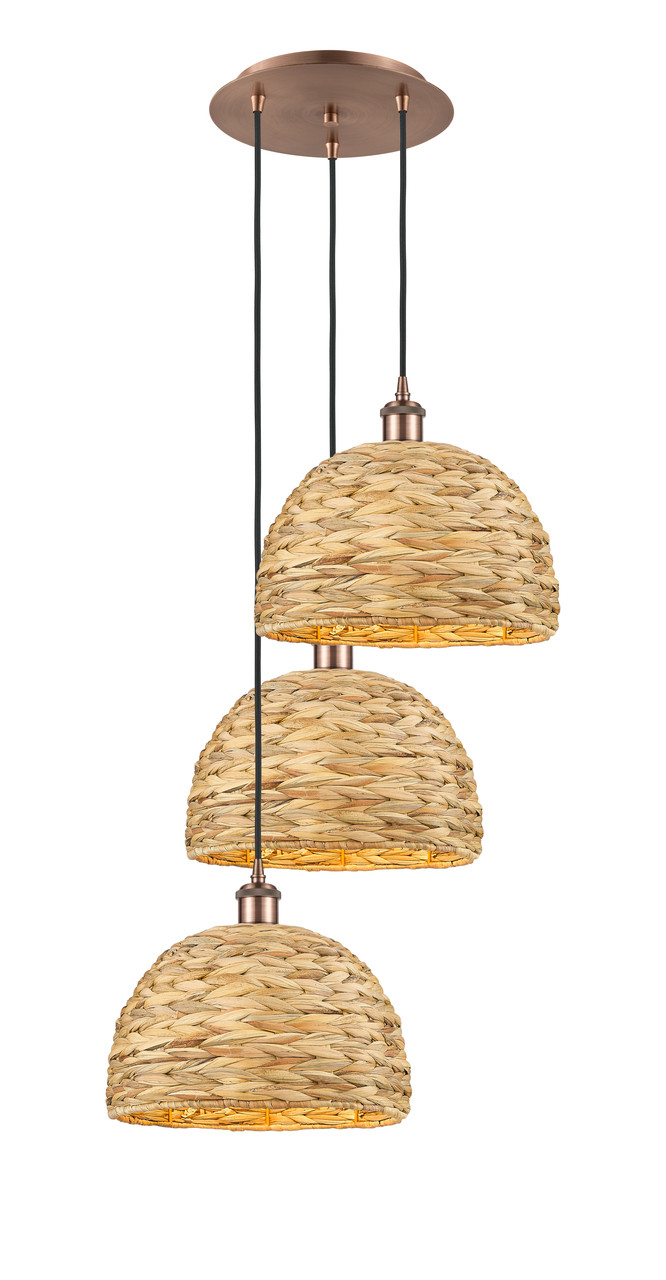 INNOVATIONS 113B-3P-AC-RBD-12-NAT Woven Rattan 3 18.5 inch Multi Pendant Antique Copper