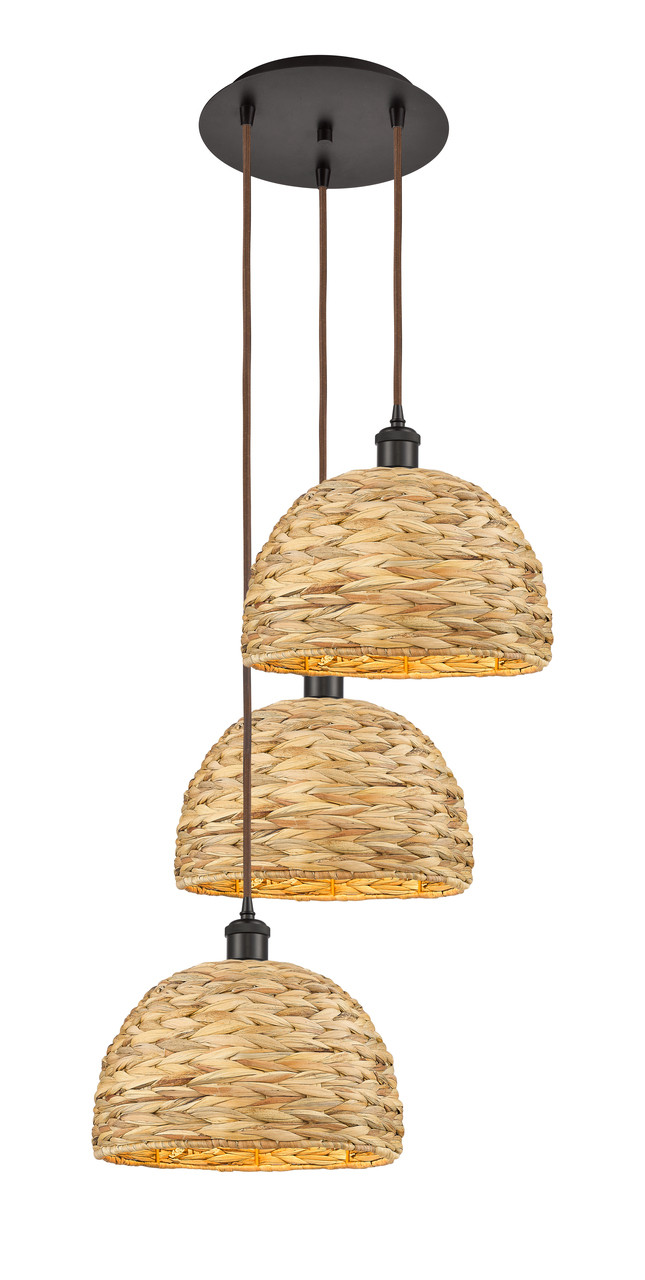 INNOVATIONS 113B-3P-OB-RBD-12-NAT Woven Rattan 3 18.5 inch Multi Pendant Oil Rubbed Bronze