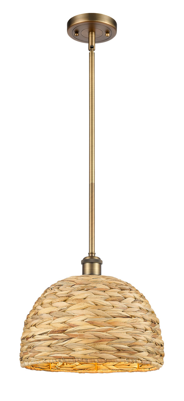 INNOVATIONS 516-1S-BB-RBD-12-NAT Woven Rattan 1 12 inch Multi Pendant Brushed Brass