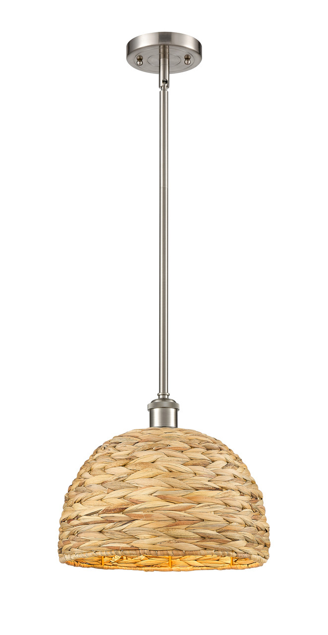 INNOVATIONS 516-1S-SN-RBD-12-NAT Woven Rattan 1 12 inch Multi Pendant Satin Nickel