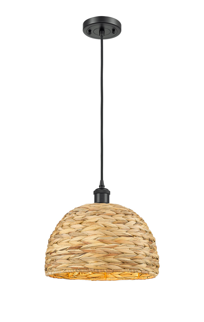 INNOVATIONS 516-1P-BK-RBD-12-NAT Woven Rattan 1 12 inch Multi Pendant Matte Black