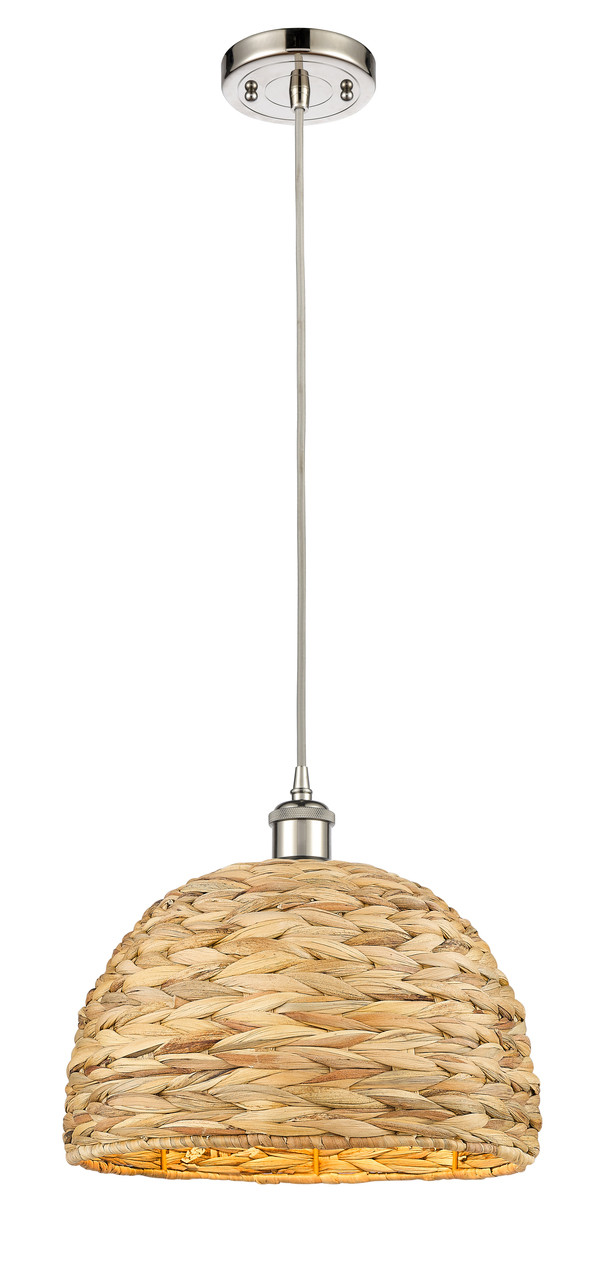 INNOVATIONS 516-1P-PN-RBD-12-NAT Woven Rattan 1 12 inch Multi Pendant Polished Nickel