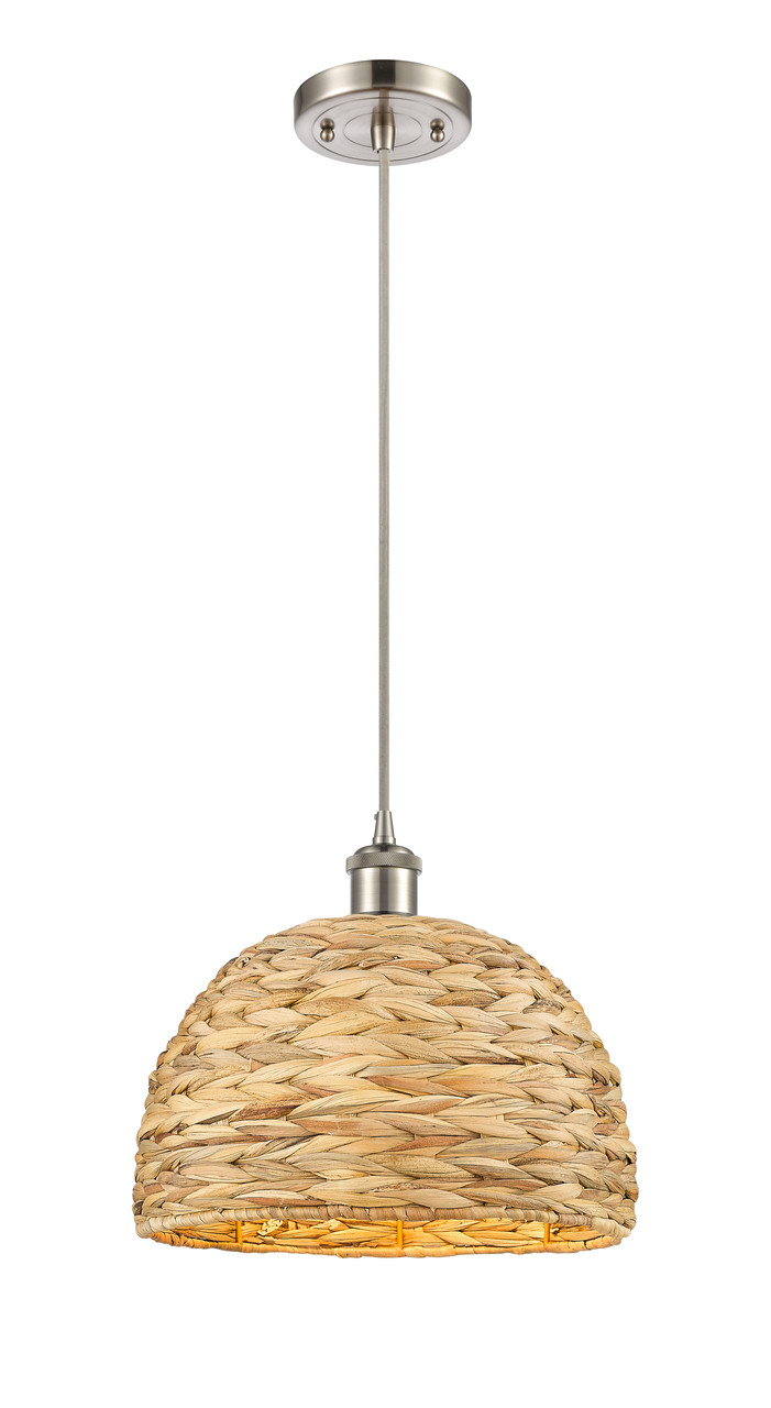 INNOVATIONS 516-1P-SN-RBD-12-NAT Woven Rattan 1 12 inch Multi Pendant Satin Nickel