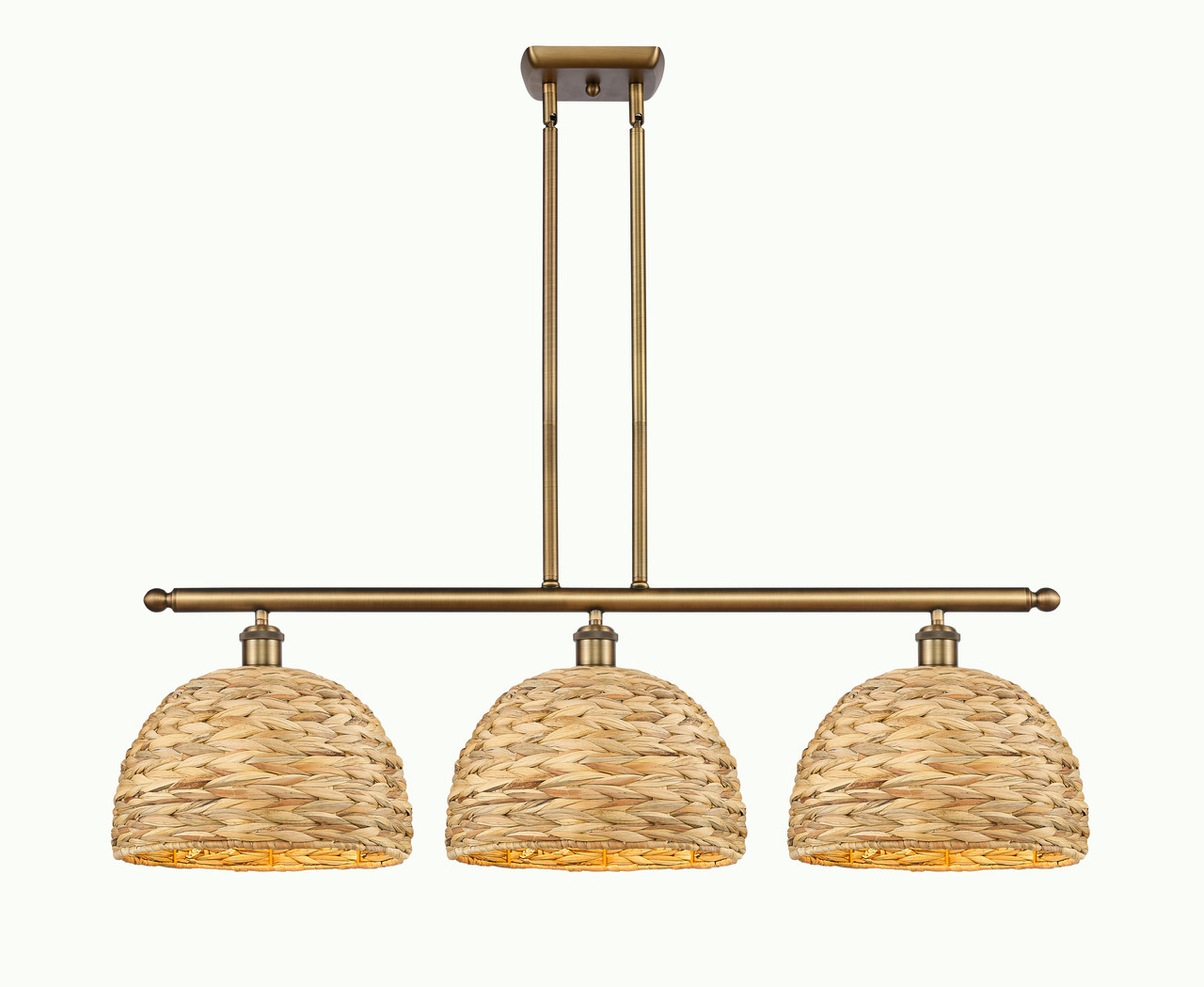 INNOVATIONS 516-3I-BB-RBD-12-NAT Woven Rattan 3 38 inch Multi Pendant Brushed Brass