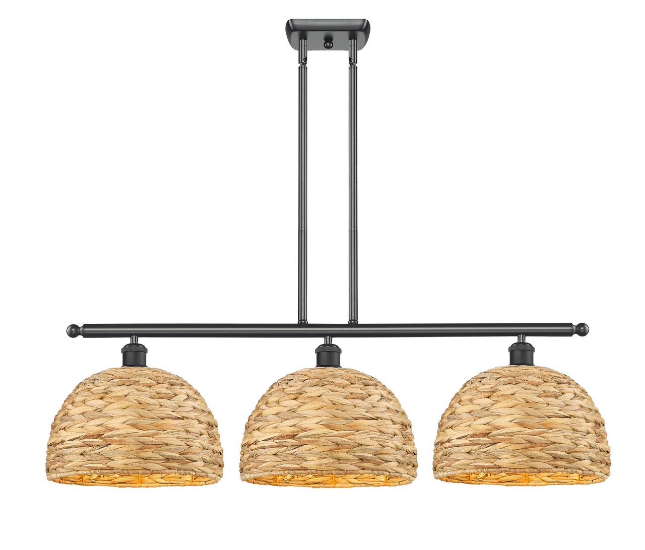 INNOVATIONS 516-3I-BK-RBD-12-NAT Woven Rattan 3 38 inch Multi Pendant Matte Black