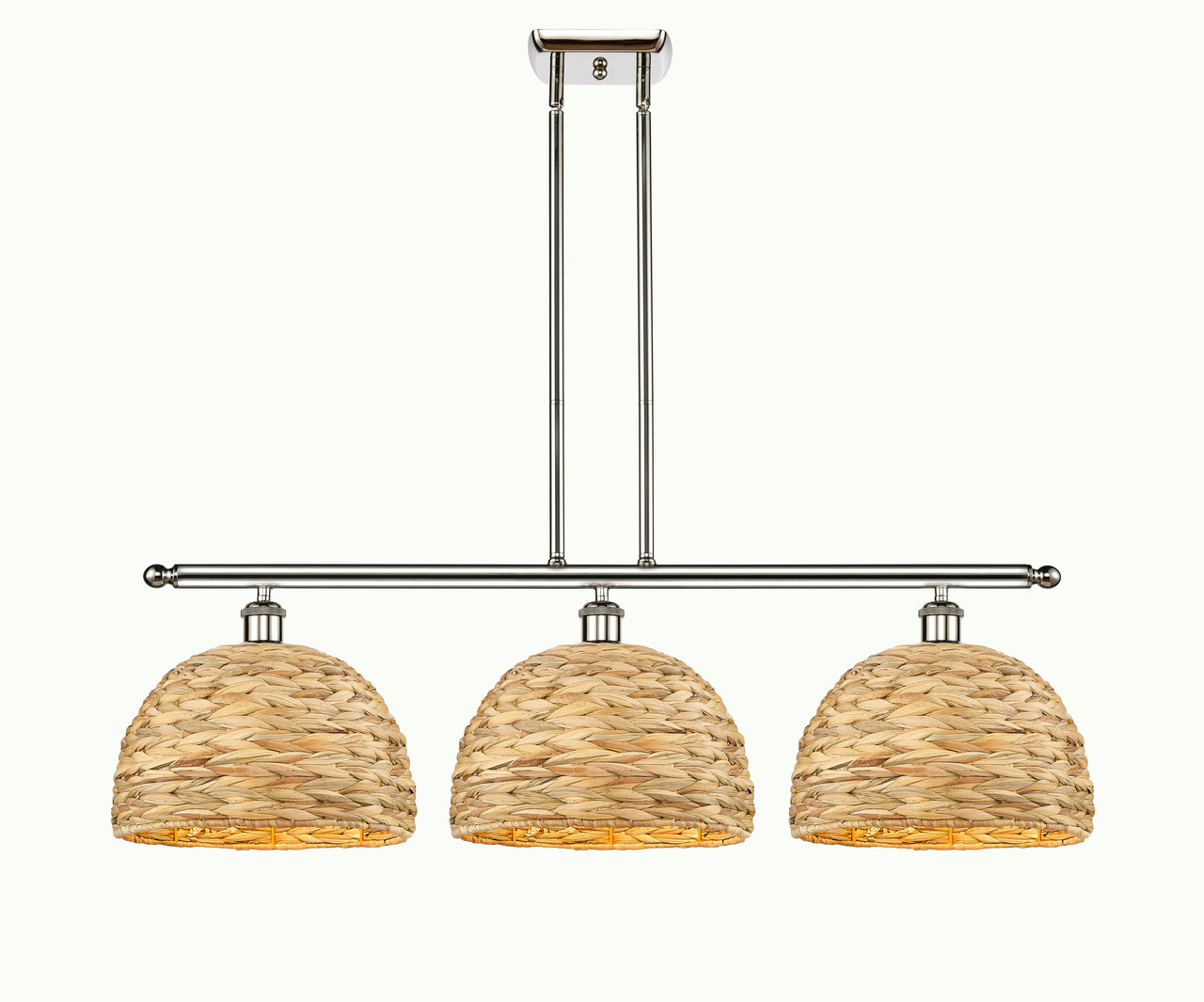 INNOVATIONS 516-3I-PN-RBD-12-NAT Woven Rattan 3 38 inch Multi Pendant Polished Nickel