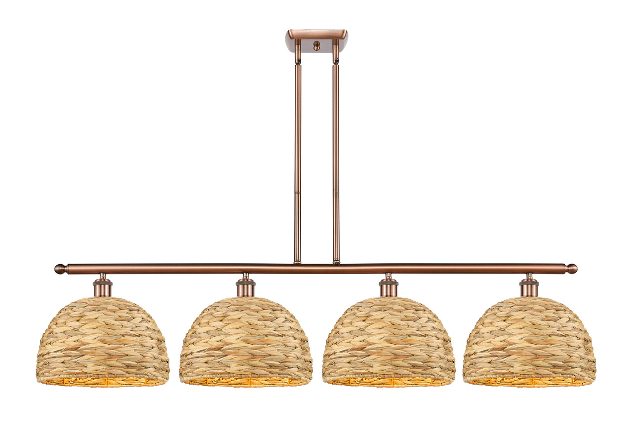 INNOVATIONS 516-4I-AC-RBD-12-NAT Woven Rattan 4 50 inch Multi Pendant Antique Copper