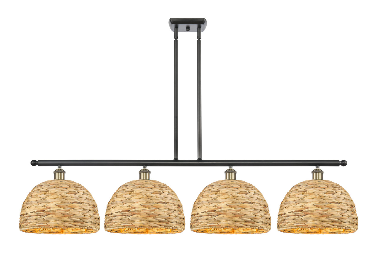 INNOVATIONS 516-4I-BAB-RBD-12-NAT Woven Rattan 4 50 inch Multi Pendant Black Antique Brass