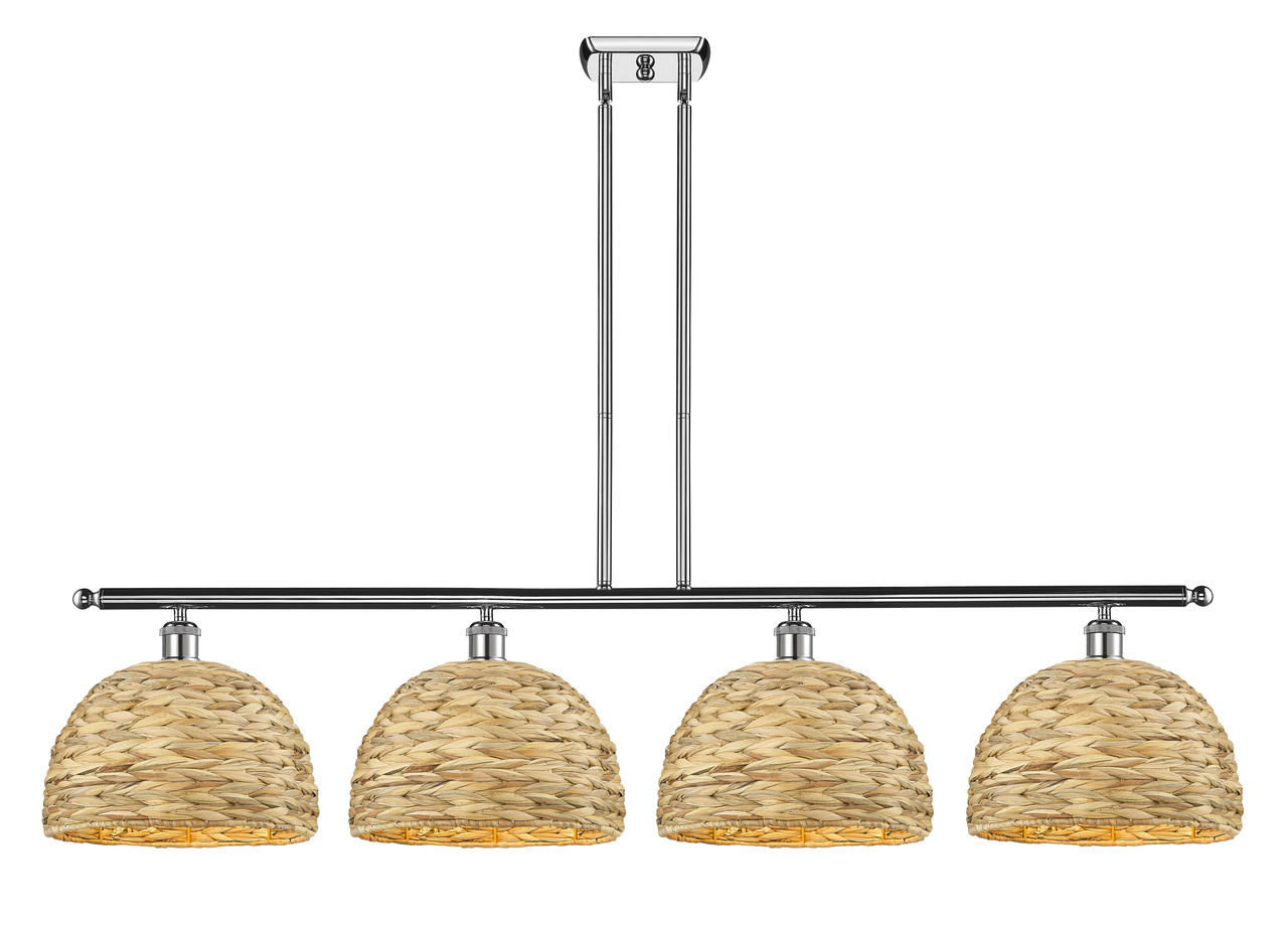 INNOVATIONS 516-4I-PC-RBD-12-NAT Woven Rattan 4 50 inch Multi Pendant Polished Chrome