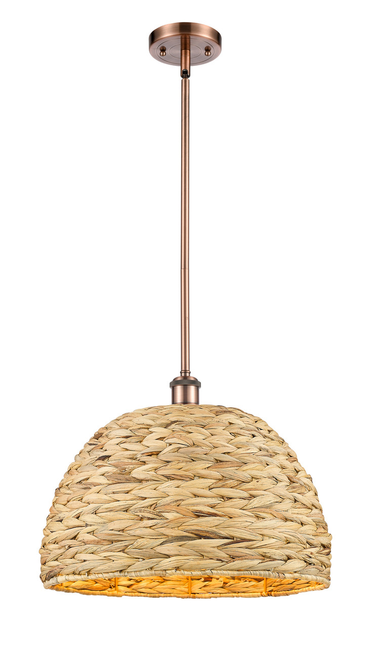 INNOVATIONS 516-1S-AC-RBD-16-NAT Woven Rattan 1 15.75 inch Multi Pendant Antique Copper