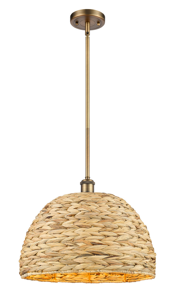 INNOVATIONS 516-1S-BB-RBD-16-NAT Woven Rattan 1 15.75 inch Multi Pendant Brushed Brass