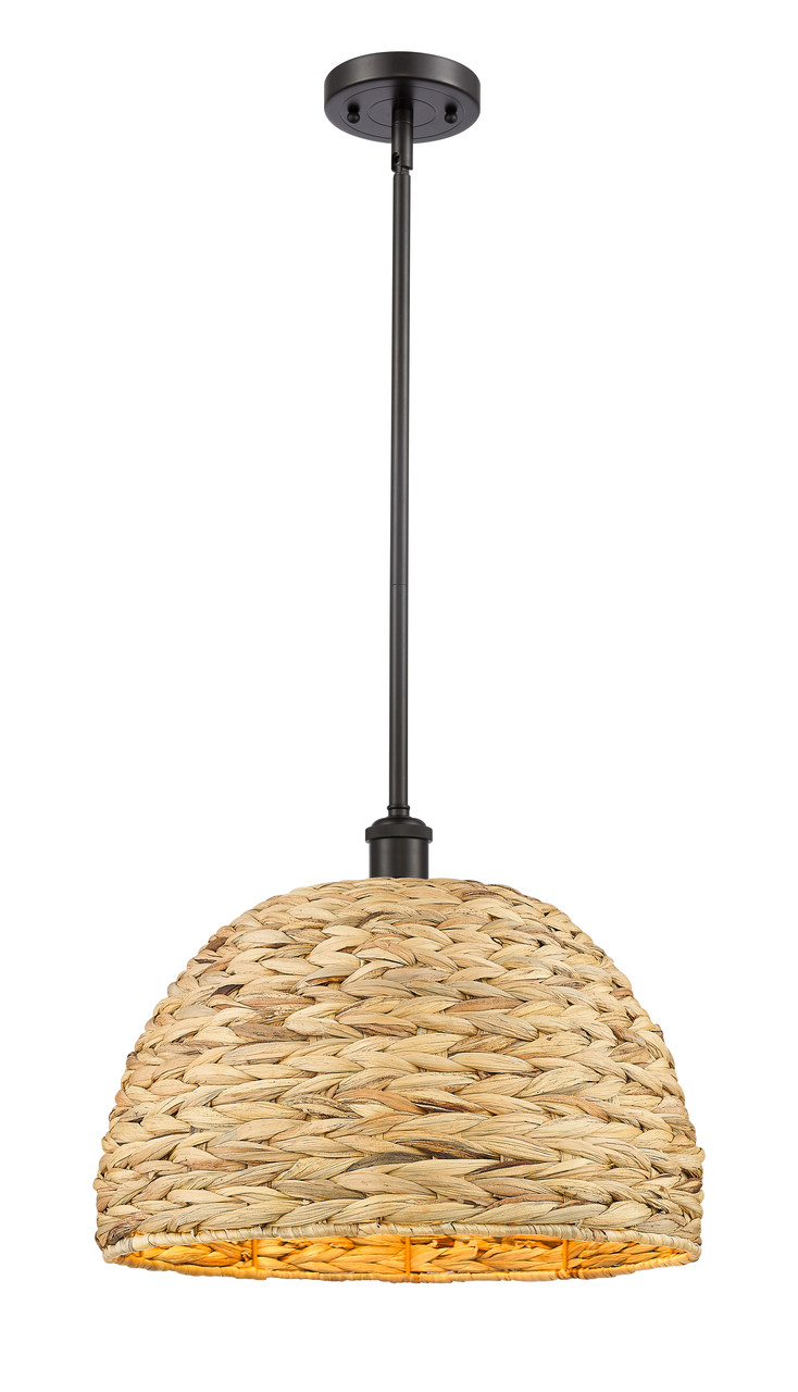 INNOVATIONS 516-1S-OB-RBD-16-NAT Woven Rattan 1 15.75 inch Multi Pendant Oil Rubbed Bronze