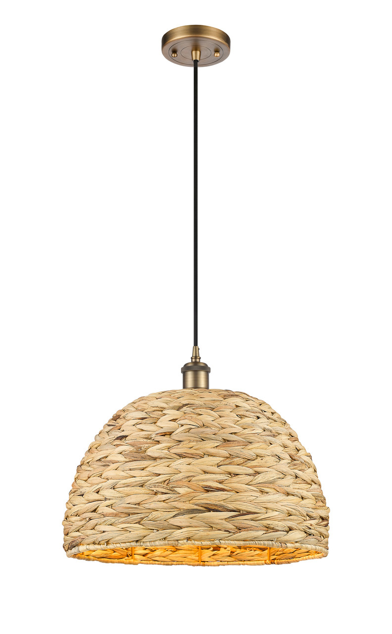 INNOVATIONS 516-1P-BB-RBD-16-NAT Woven Rattan 1 15.75 inch Multi Pendant Brushed Brass