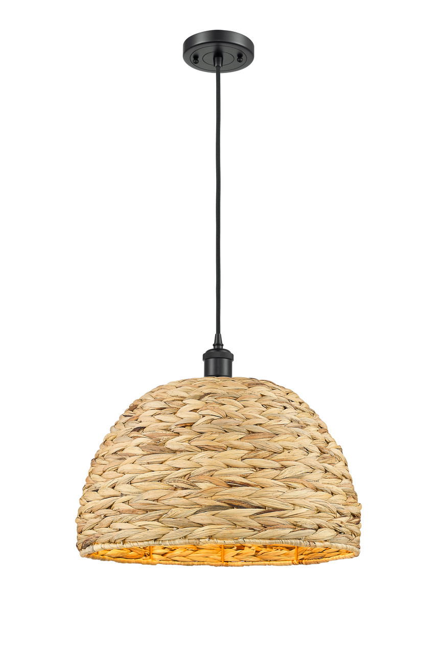 INNOVATIONS 516-1P-BK-RBD-16-NAT Woven Rattan 1 15.75 inch Multi Pendant Matte Black