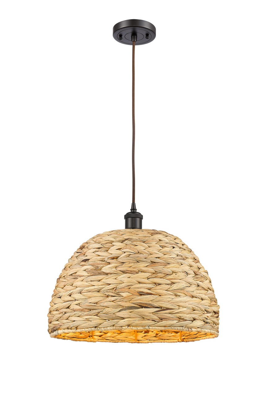 INNOVATIONS 516-1P-OB-RBD-16-NAT Woven Rattan 1 15.75 inch Multi Pendant Oil Rubbed Bronze