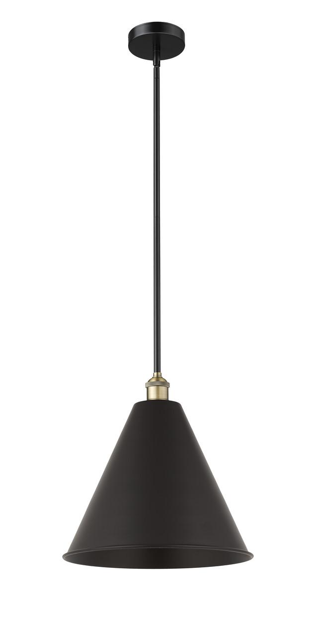 INNOVATIONS 616-1S-BAB-MBC-16-BK Edison Cone 1 Light 16 inch Mini Pendant Black Antique Brass