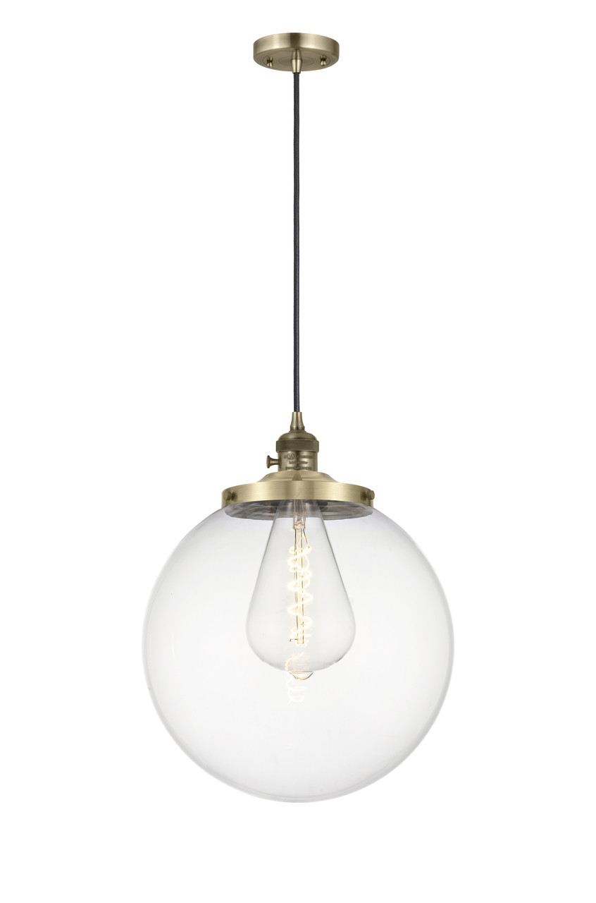 INNOVATIONS 201CSW-AB-G202-14 Beacon 1 Light 14 inch Mini Pendant With Switch Antique Brass