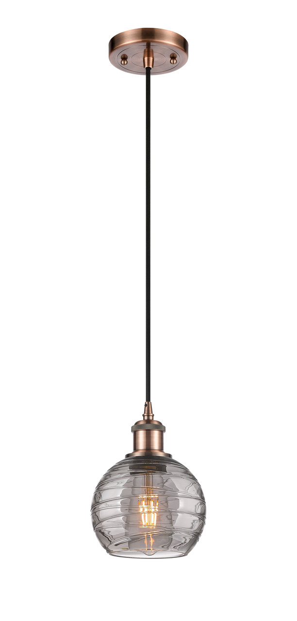 INNOVATIONS 516-1P-AC-G1213-6SM Deco Swirl 1 Light 6 inch Mini Pendant Antique Copper