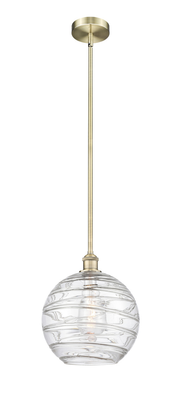INNOVATIONS 616-1S-AB-G1213-12 Athens Deco Swirl 1 Light 12 inch Mini Pendant Antique Brass