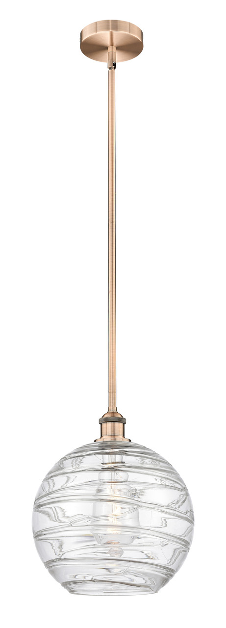 INNOVATIONS 616-1S-AC-G1213-12 Athens Deco Swirl 1 Light 12 inch Mini Pendant Antique Copper