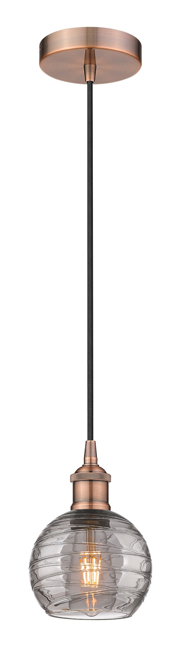 INNOVATIONS 616-1P-AC-G1213-6SM Athens Deco Swirl 1 Light 6 inch Mini Pendant Antique Copper
