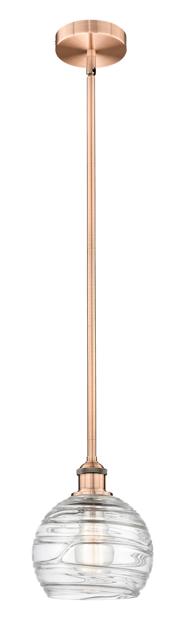 INNOVATIONS 616-1S-AC-G1213-8 Athens Deco Swirl 1 Light 8 inch Mini Pendant Antique Copper