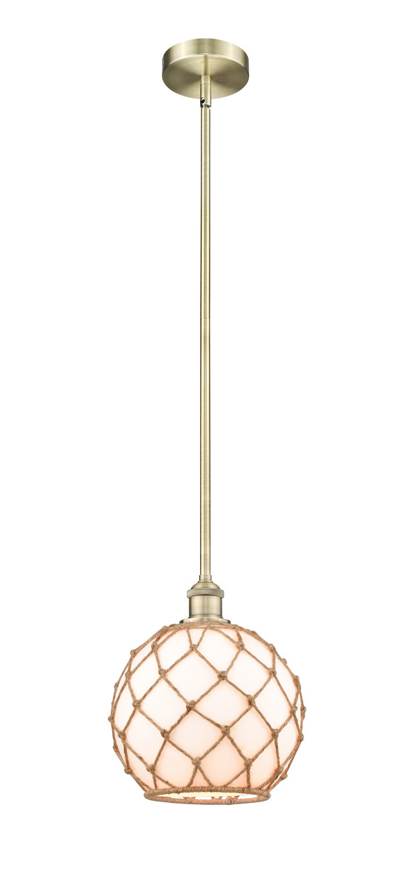 INNOVATIONS 616-1S-AB-G121-10RB Farmhouse Rope 1 Light 10 inch Mini Pendant Antique Brass