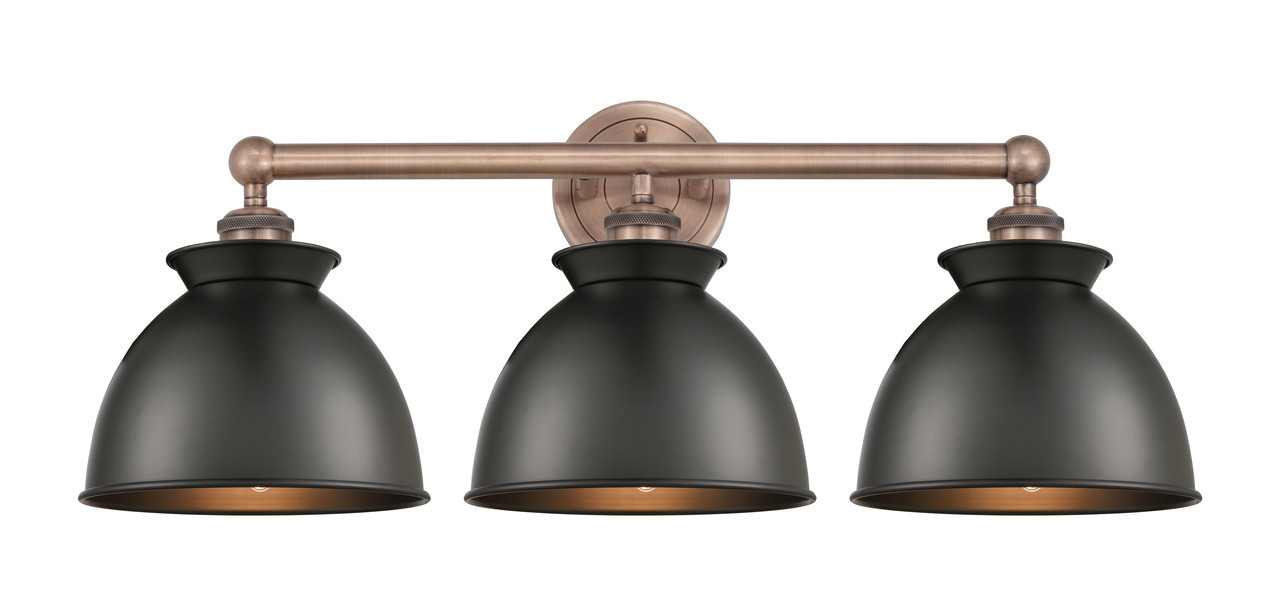 INNOVATIONS 616-3W-AC-M14-BK Adirondack 3 Light Bath Vanity Light part of the Edison Collection Antique Copper