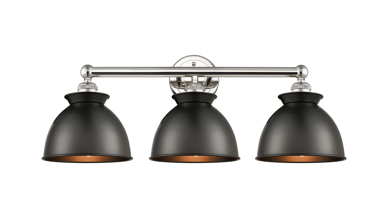 INNOVATIONS 616-3W-PN-M14-BK Adirondack 3 Light Bath Vanity Light part of the Edison Collection Polished Nickel