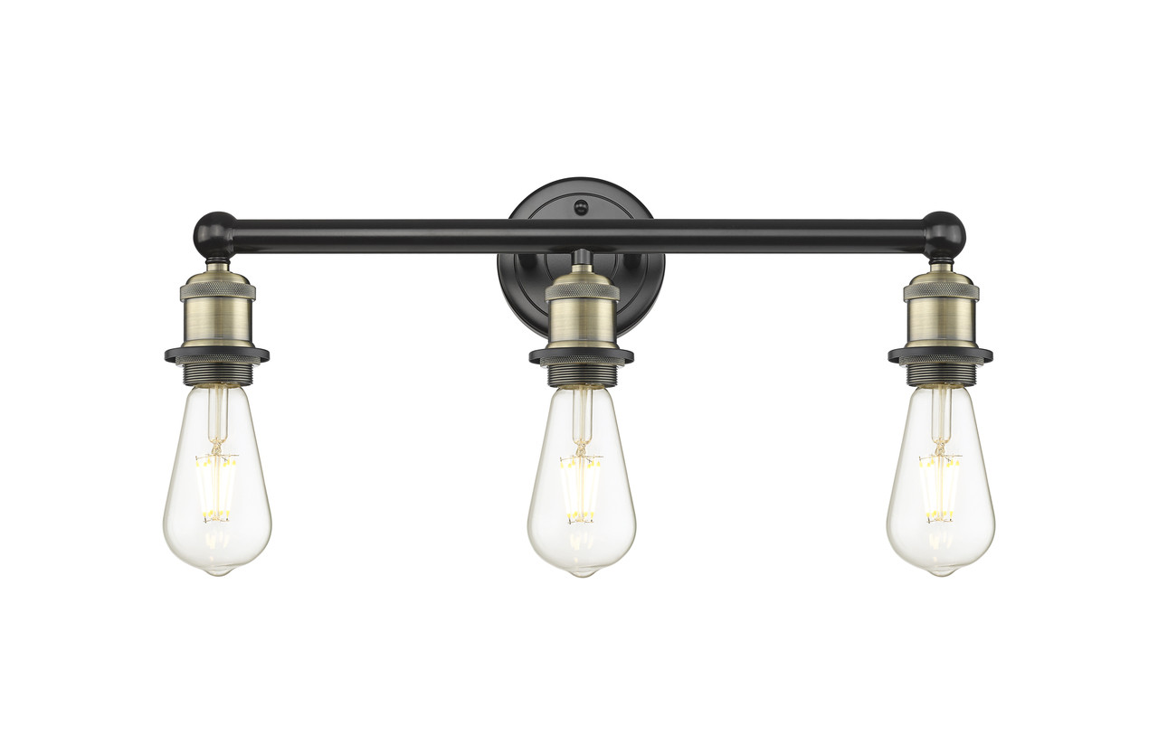 INNOVATIONS 616-3W-BAB-M14-W Adirondack 3 Light Bath Vanity Light part of the Edison Collection Black Antique Brass