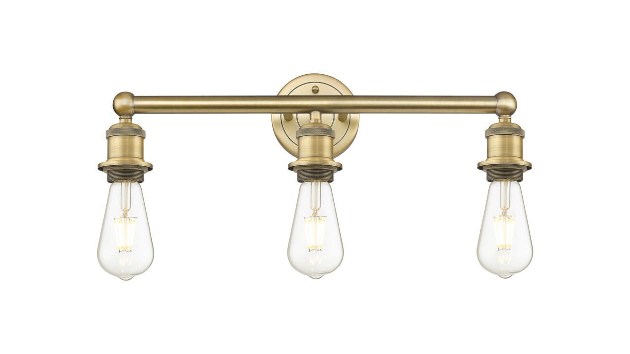 INNOVATIONS 616-3W-BB-M14-W Adirondack 3 Light Bath Vanity Light part of the Edison Collection Brushed Brass