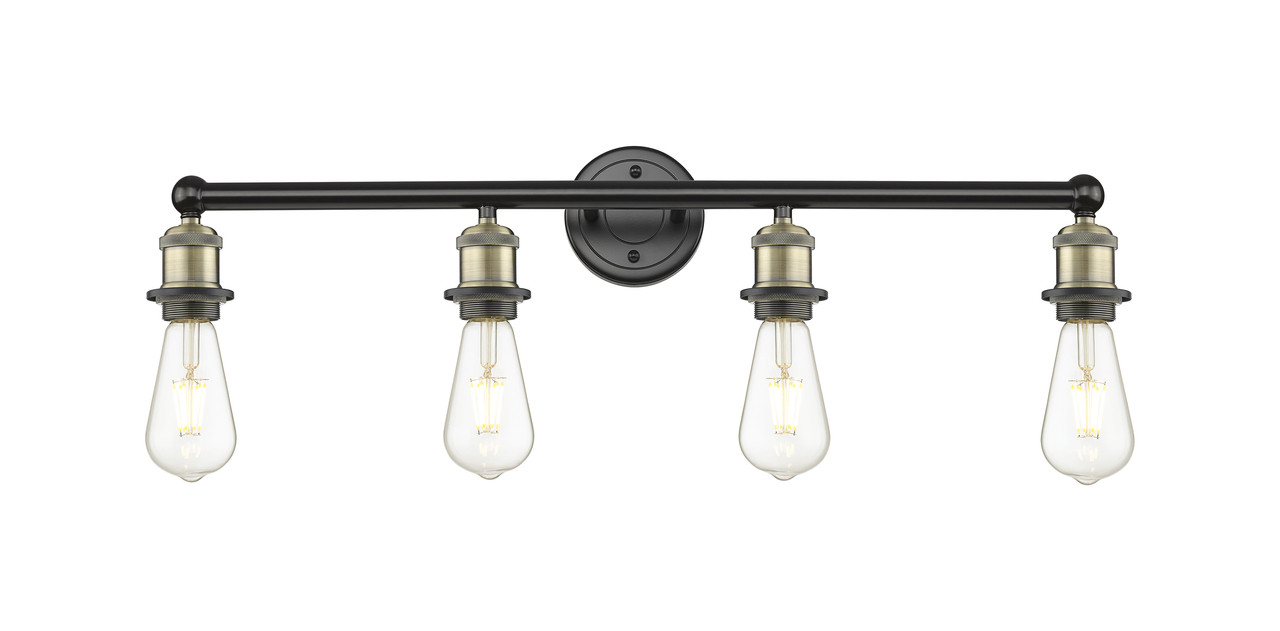 INNOVATIONS 616-4W-BAB-M14-W Adirondack 4 Light Bath Vanity Light part of the Edison Collection Black Antique Brass
