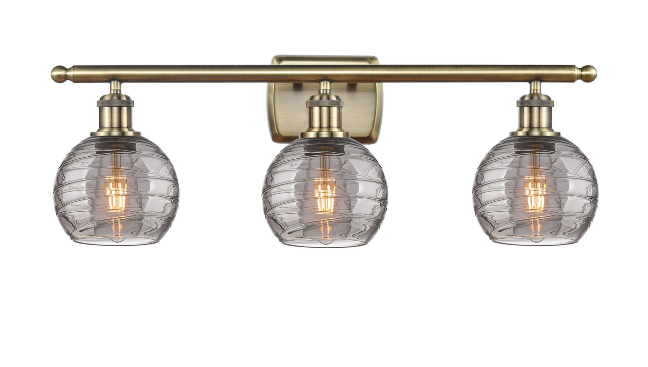 INNOVATIONS 516-3W-AB-G1213-6SM Deco Swirl 3 Light 26 inch Bath Vanity Light Antique Brass