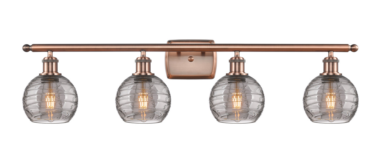 INNOVATIONS 516-4W-AC-G1213-6SM Deco Swirl 4 Light 36 inch Bath Vanity Light Antique Copper