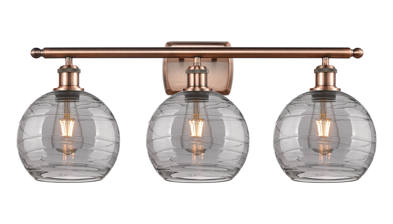INNOVATIONS 516-3W-AC-G1213-8SM Deco Swirl 3 Light 26 inch Bath Vanity Light Antique Copper