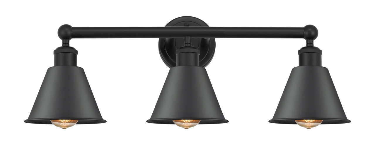 INNOVATIONS 616-3W-BK-M8-BK Smithfield 3 Light Bath Vanity Light part of the Ballston Collection Matte Black