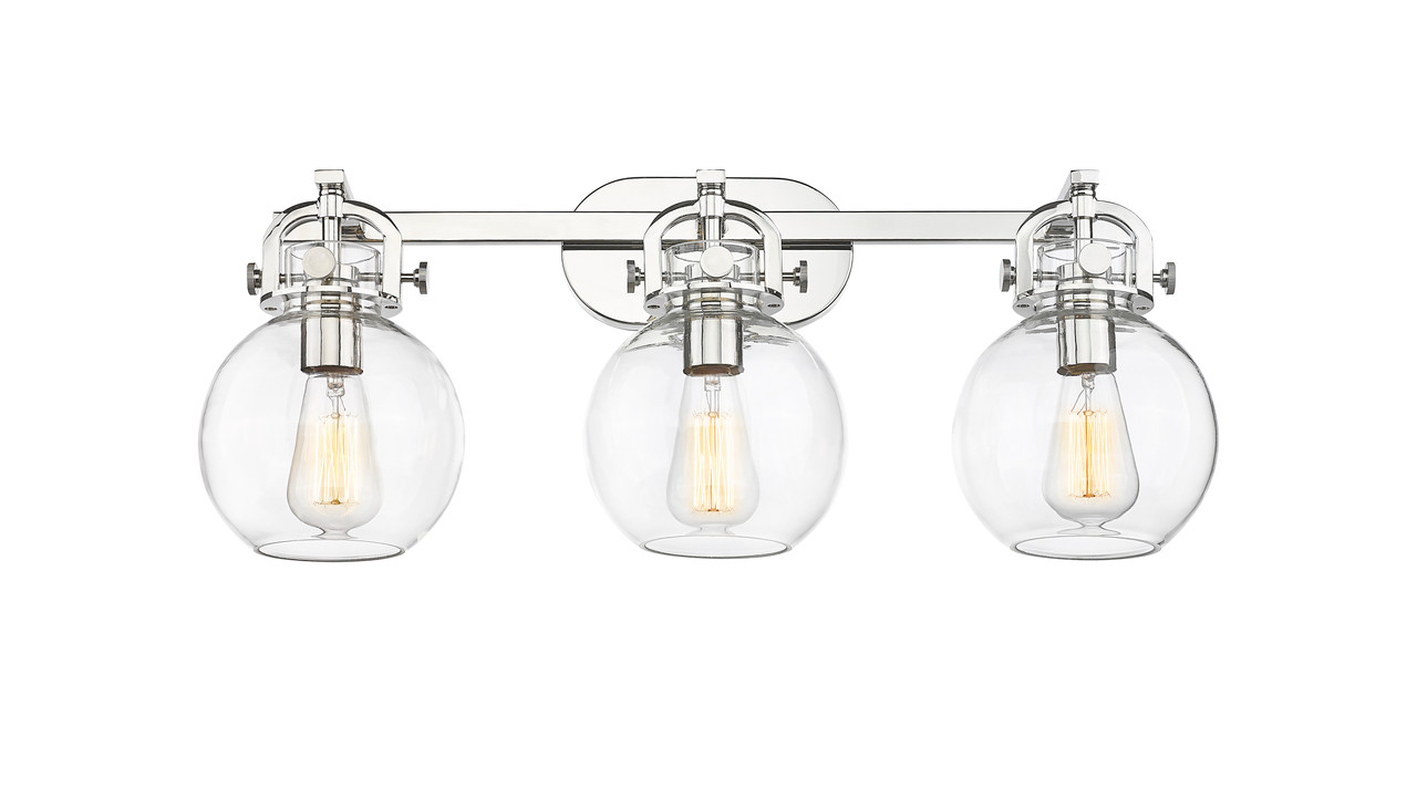 INNOVATIONS 410-3W-PN-G410-7CL Newton Sphere 3 27 inch Bath Vanity Light Polished Nickel