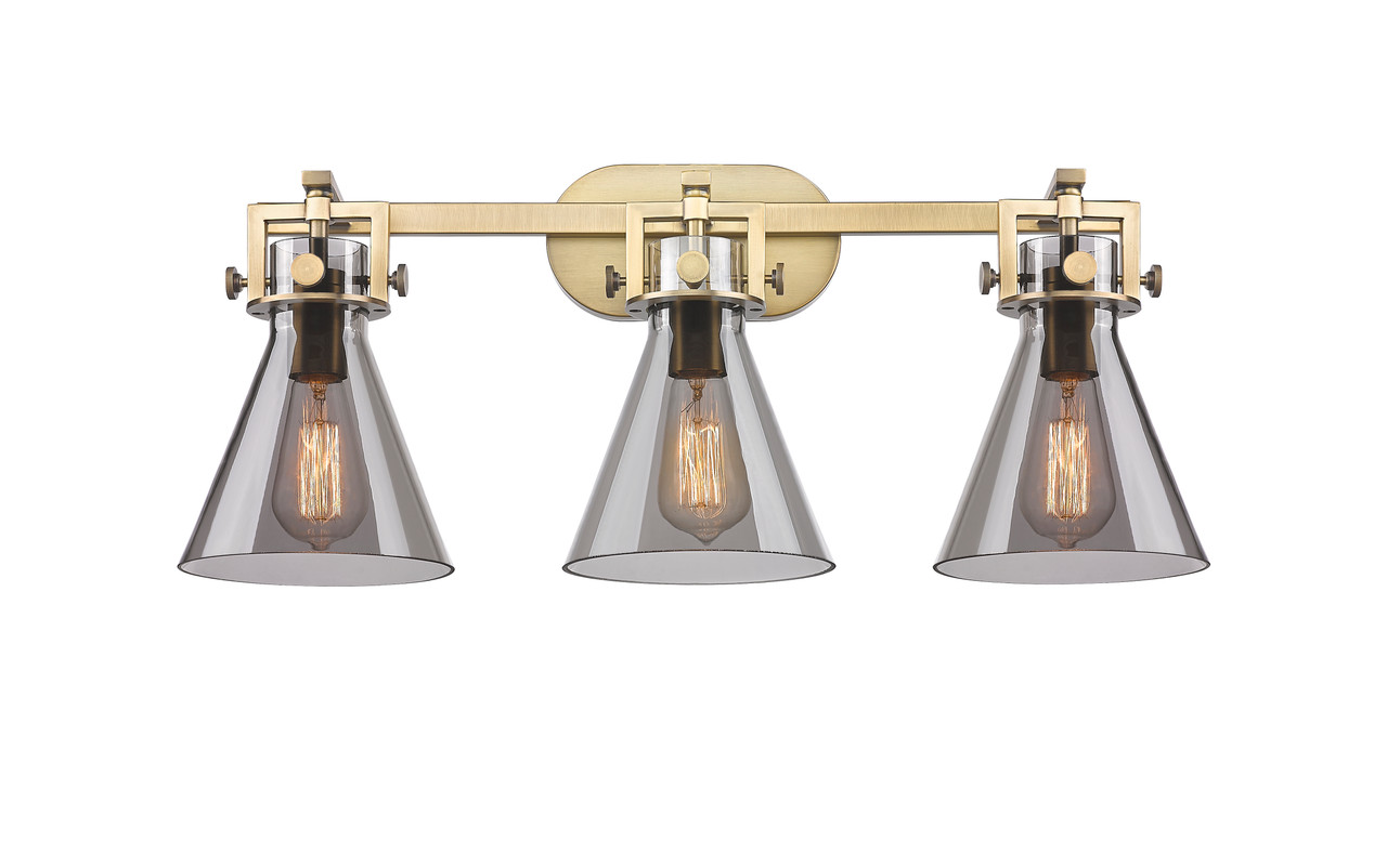 INNOVATIONS 411-3W-BB-G411-7SM Newton Cone 3 27 inch Bath Vanity Light Brushed Brass