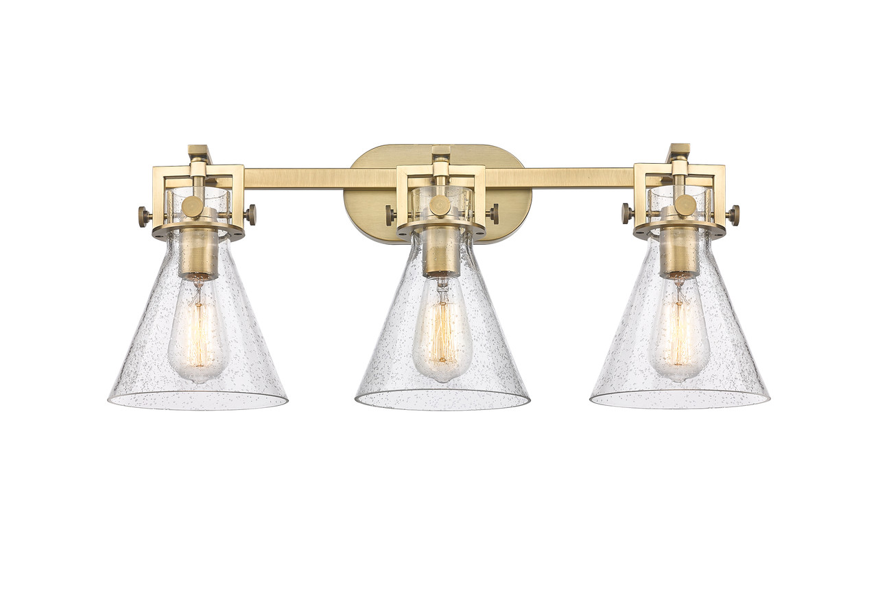 INNOVATIONS 411-3W-BB-G411-7SDY Newton Cone 3 27 inch Bath Vanity Light Brushed Brass