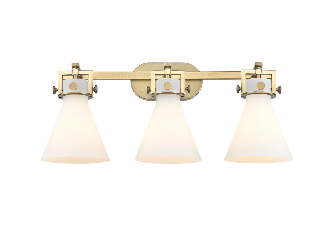 INNOVATIONS 411-3W-BB-G411-7WH Newton Cone 3 27 inch Bath Vanity Light Brushed Brass