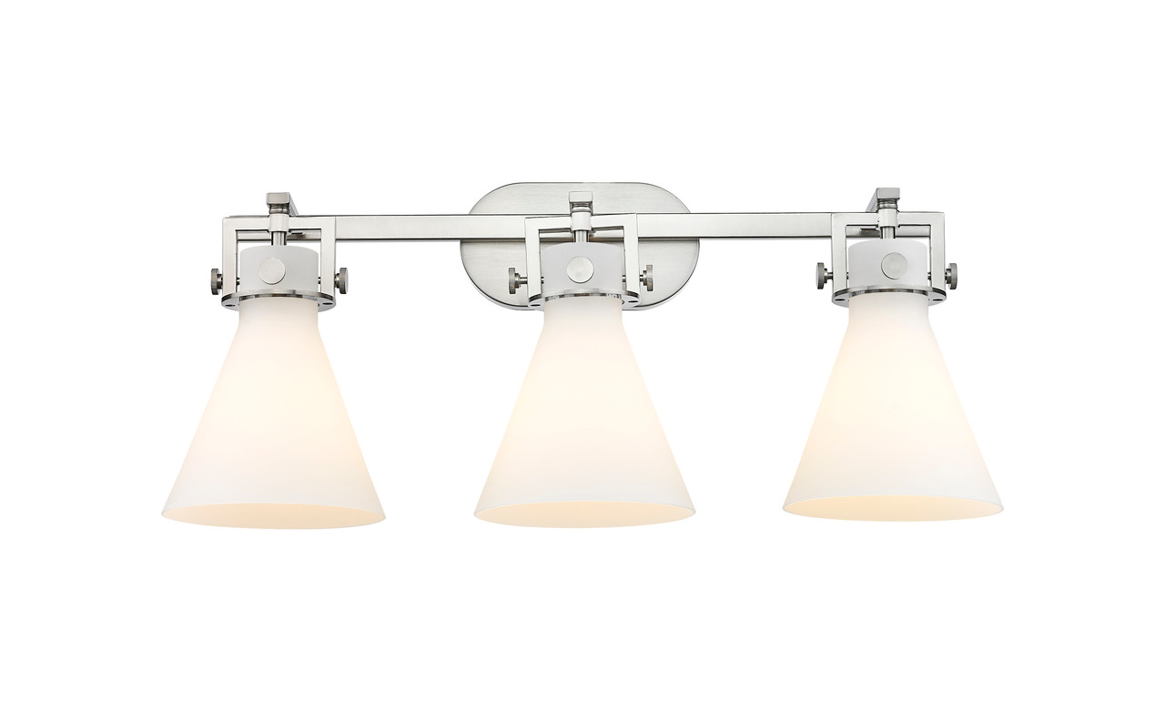INNOVATIONS 411-3W-SN-G411-7WH Newton Cone 3 27 inch Bath Vanity Light Brushed Satin Nickel