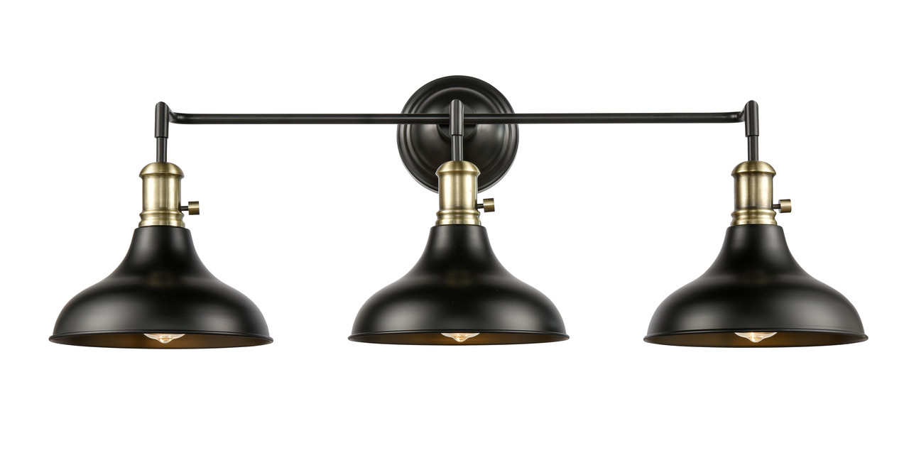 INNOVATIONS 443SW-3W-BAB-M15BK-LED Metro 3 Light 36.625 inch Bath Vanity Light With Switch Black Antique Brass