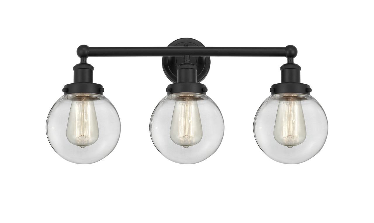 INNOVATIONS 616-3W-BK-G202-6 Beacon 3 Light 24.5 inch Bath Vanity Light Matte Black