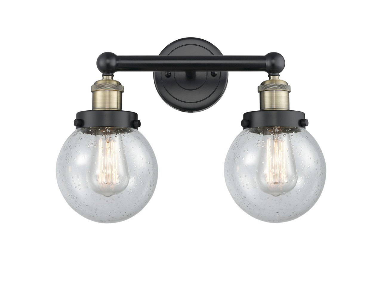 INNOVATIONS 616-2W-BAB-G204-6 Beacon 2 15.5 inch Bath Vanity Light Black Antique Brass