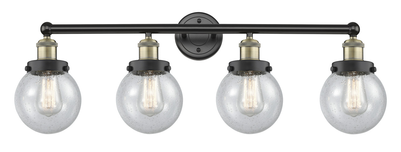INNOVATIONS 616-4W-BAB-G204-6 Beacon 4 33.5 inch Bath Vanity Light Black Antique Brass