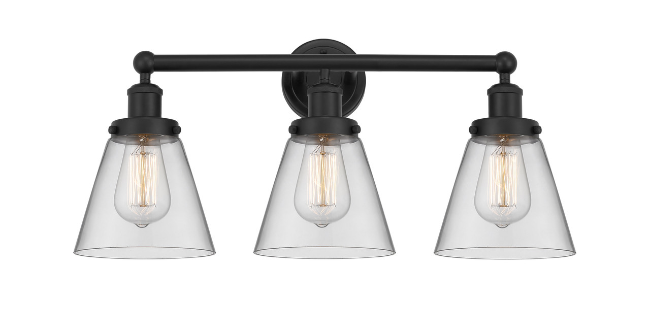 INNOVATIONS 616-3W-BK-G62 Cone 3 Light 24.5 inch Bath Vanity Light Matte Black